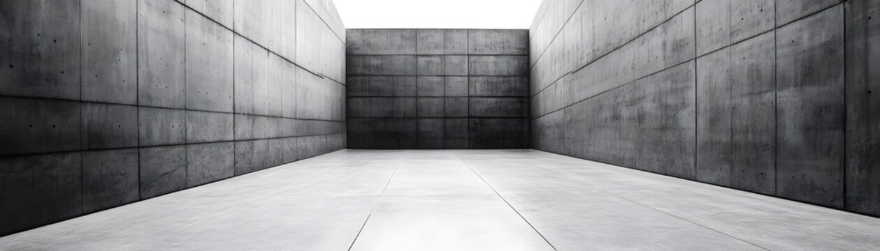 Empty, gray concrete corridor perspective
