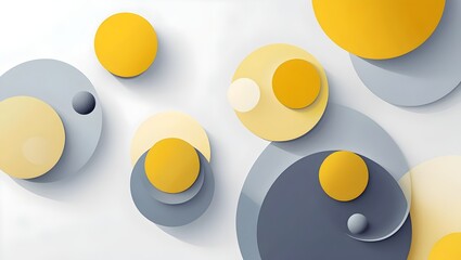 Modern Harmony: Abstract 2D Background of Overlapping Yellow and Gray Circles on White Canvas