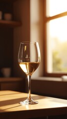Glass of White Wine in Sunlight by Window
