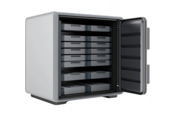 Open safe box reveals Many Drawers for secure Storage and Organization.