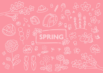 春の手描きイラストセット	
