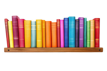 Naklejka premium Shelf books with colorful spines on wood and knowledge theme