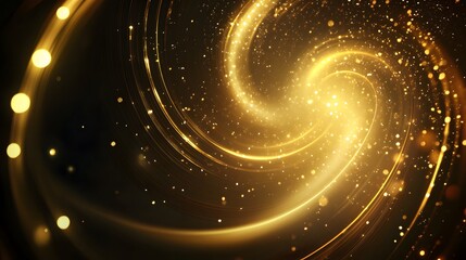 Obraz premium Swirling Golden Light with Sparkling Particles in Dark Background