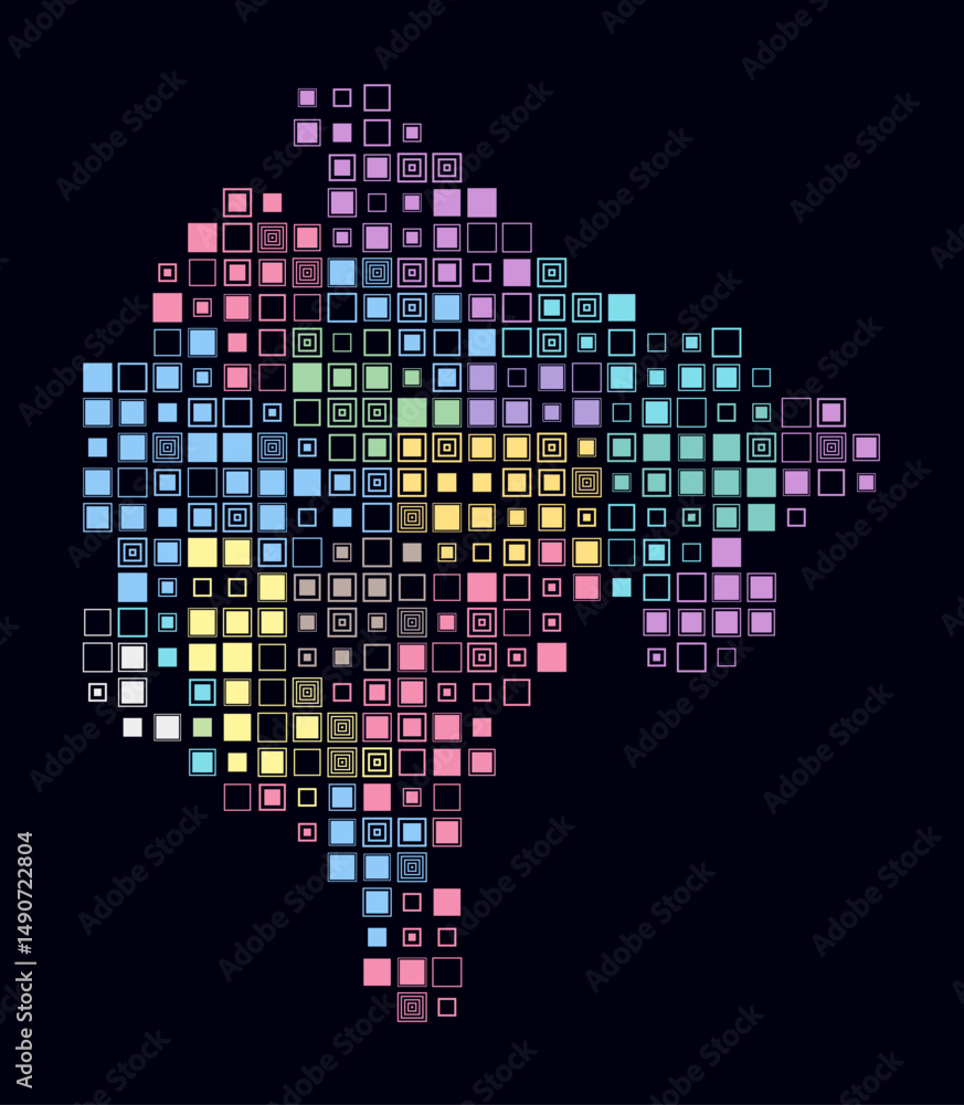 Poster montenegro, shape of the country build of colored cells. digital style map of the montenegro on dark