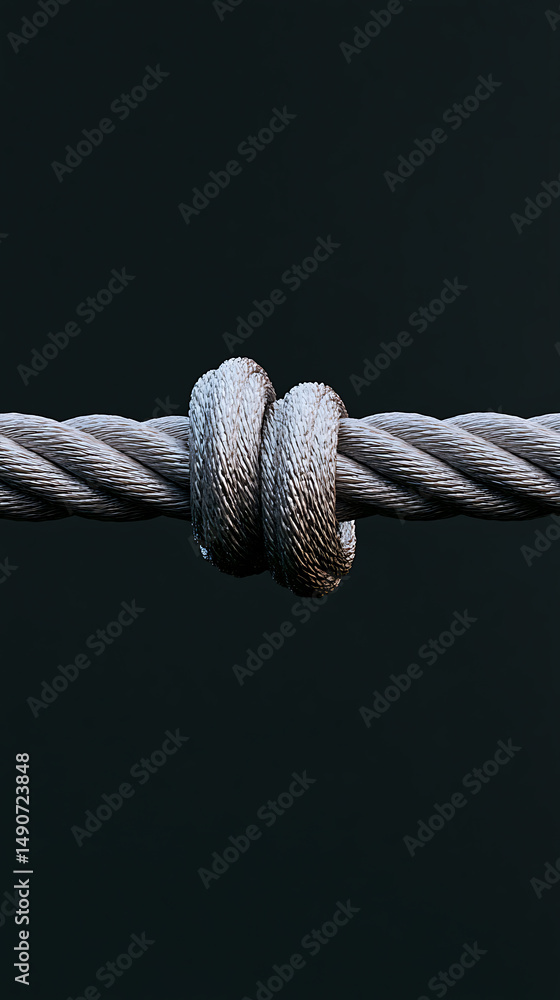 Aufkleber metal cable detail with a twisted loop against a dark background. strength and connection are visual