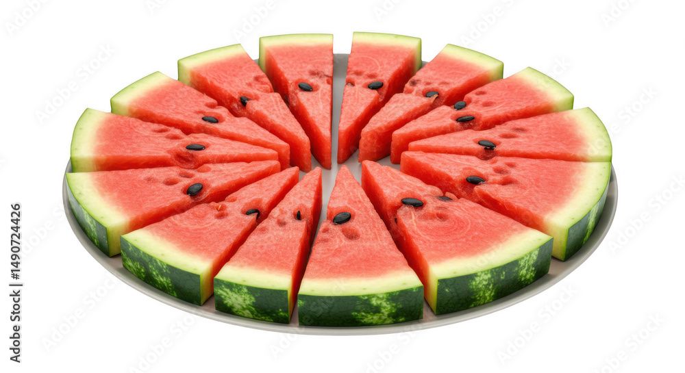 Poster watermelon slices arranged in a circle isolated on transparent background