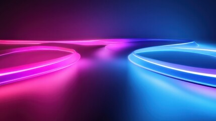 Abstract background with neon glowing circles in pink and blue. Futuristic concept with vibrant light trails. Modern backdrop for technology or science themes.