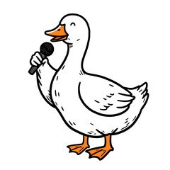 funny goose with a microphone, stand-up comedy duck, singer
