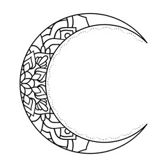 Crescent moon design. drawing of botanical natural theme. decoration, wallpaper, sticker, tattoo.