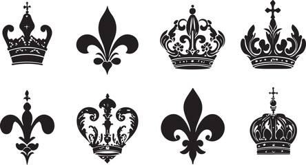 Collection of Eight Black and White Royal Crowns and Fleur de lis © Forest.Rox