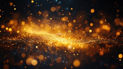 Obraz premium Golden glitter particles swirling on dark background