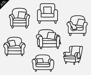 minimalist furniture sketch featuring armchairs in various styles
