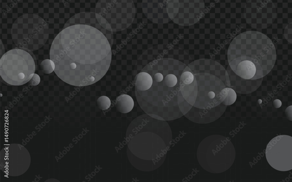 Poster realistic vector graphic of scattered white bokeh circles or particles. isolated design elements per