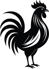Rooster silhouette, Silhouette art illustration of a rooster with raised head and flared tail feathers