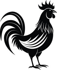 Rooster silhouette, Silhouette art illustration of a rooster with raised head and flared tail feathers