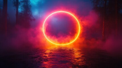 Neon Circle Portal in Mystical Forest