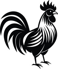 Rooster silhouette, Silhouette art illustration of a rooster with raised head and flared tail feathers