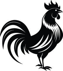 Rooster silhouette, Silhouette art illustration of a rooster with raised head and flared tail feathers