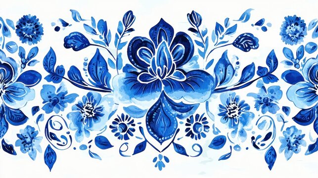Ornate, detailed floral border in vibrant blue