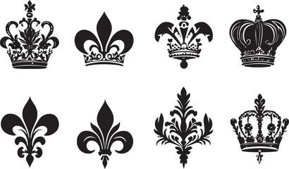 Collection of Elegant Black and White Crowns and Fleur de lis Designs