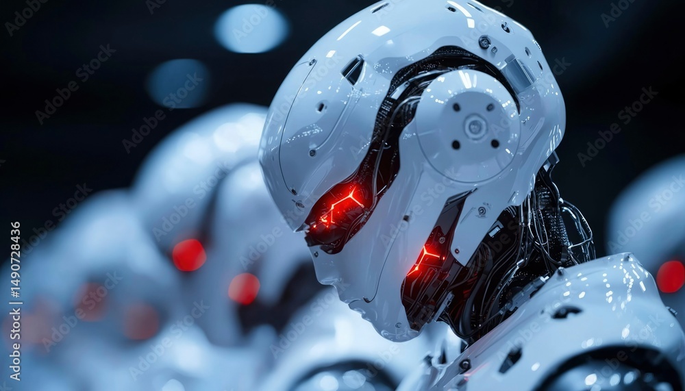 Poster futuristic robots in a factory
