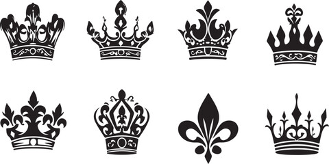 Collection of Seven Elegant Black Crown Designs and a Fleur de lis © Forest.Rox