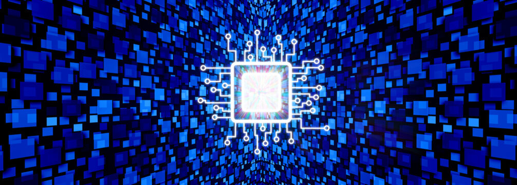 microchip semiconductor processor Technology as a CPU industry concept representing computing tech or computer chip and AI hardware or nanotechnology as a multiprocessor for artificial intelligence