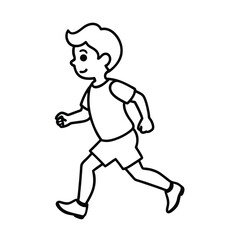 little boy running outline vector drawing