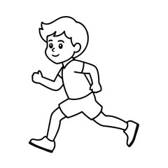 little boy running outline vector drawing