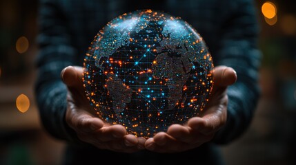 Fototapeta premium Global Network in Hands, Digital World