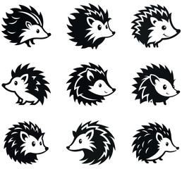 Cute Black and White Hedgehog Silhouettes for Design
