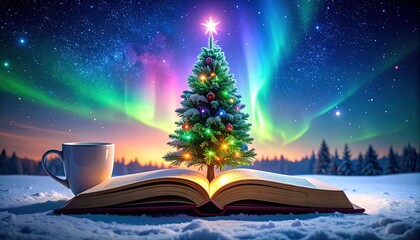 Christmas tree fairytale with aurora.