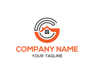 Modern real estate agency letter G vector logo template creative minimalist style orange and black