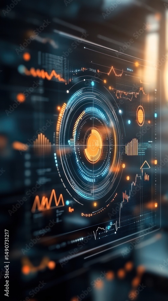 Poster futuristic digital dashboard with glowing graphical data