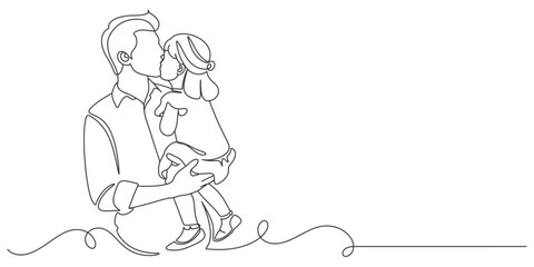 Fathers day line art style vector illustration, father and daughters line art illustration