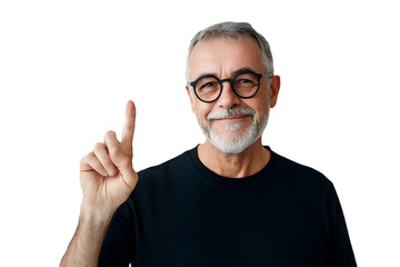 Senior man showing victory sign against white or transparent background