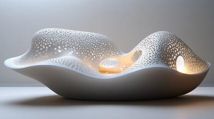 Obraz premium Abstract, organic, white sculptural form, illuminated interior