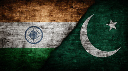 Naklejka premium The flag of India and Pakistan are displayed on a wall