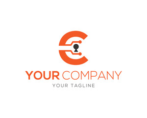 Modern security logo vector template featuring abstract lock icon embedded in a digital letter C design