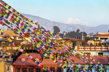 prayer flags near Boudhanath stupa in Kathmandu
