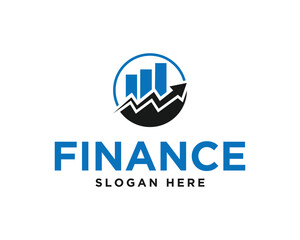 Blue finance investment vector template illustrating growth and success within circular design promoting financial services expertise