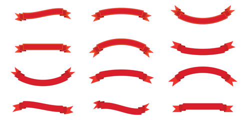 Red Ribbon Banner Icon Set &ndash; Curved and Flat Variations