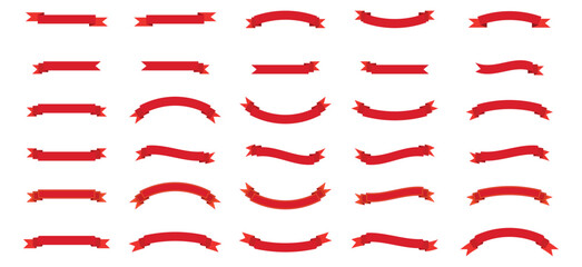 Red Ribbon Banner Icon Set &ndash; Curved and Flat Variations