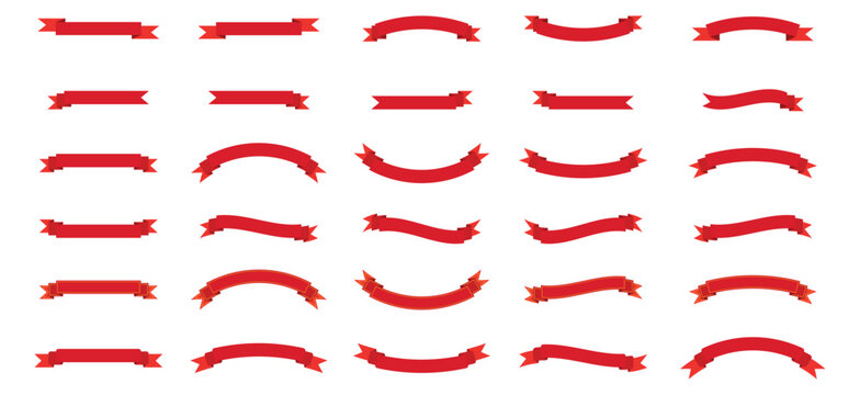 Red Ribbon Banner Icon Set &ndash; Curved and Flat Variations