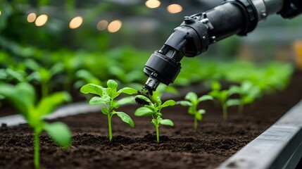 Robotic Arm Cultivating Young Plants in Modern Greenhouse Environment