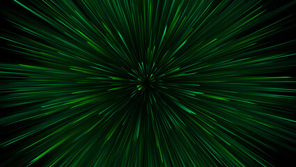 Stylized light speed zoom in digital green shades, motion-inspired tech background for futuristic media.