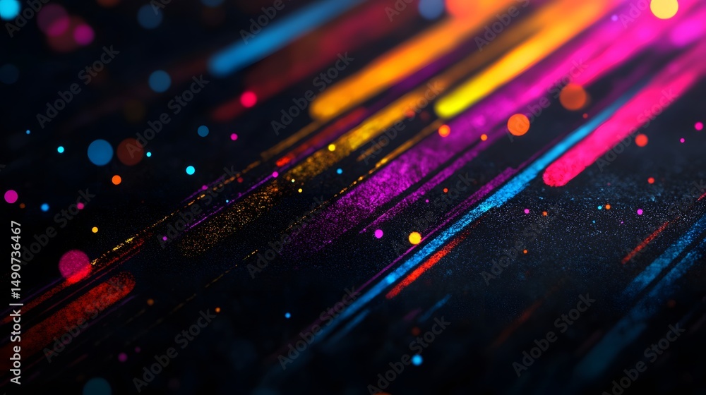 Poster colorful abstract background with vibrant light rays and bokeh effects
