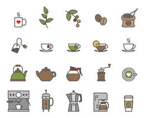 Tea & coffee icon set.