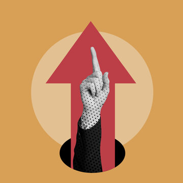 Collage Business Hand Pointing Upward with Arrow . Concept of Growth and Ambition