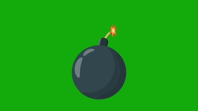 Cartoon bomb explosion animation on green screen background